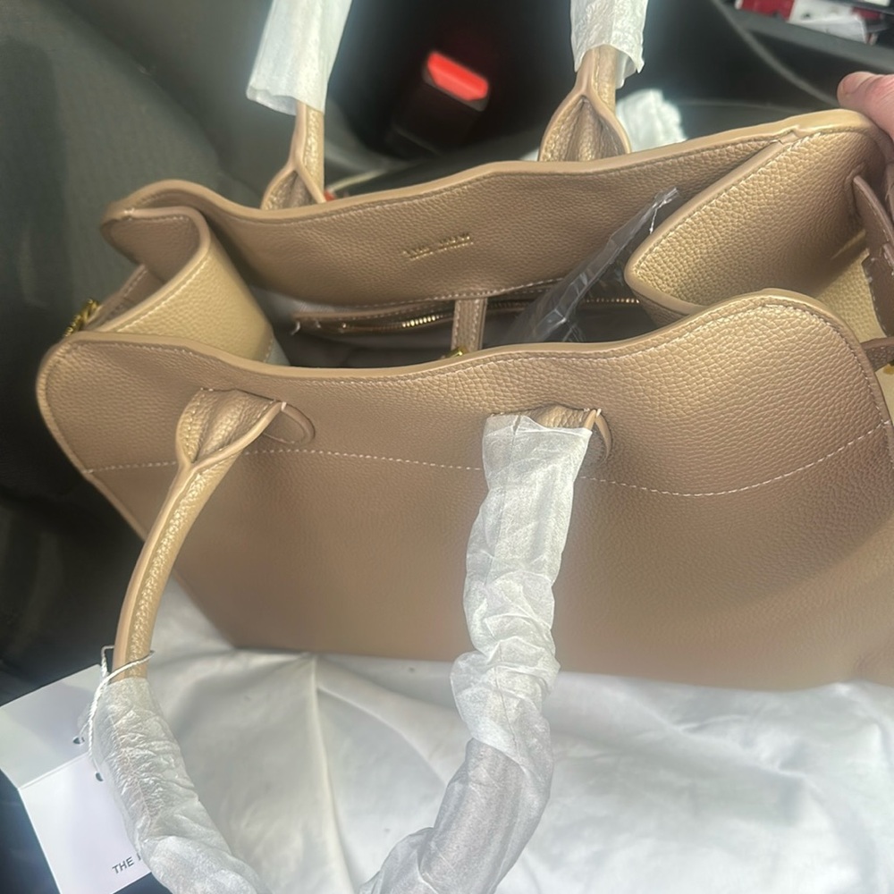 The Row Grained Calfskin Soft Margaux 10 Bag - Taupe